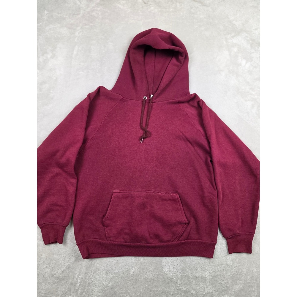 Vintage Single Stitch Hoodie Men S Maroon Blank Raglan Pullover Sweatshirt *Read